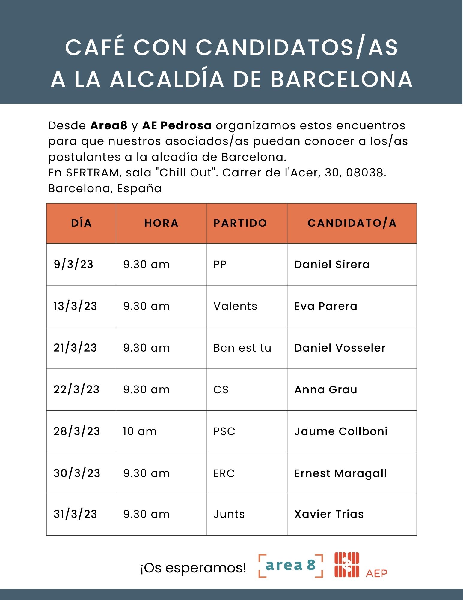 Cafe con candidatos y candidatas Barcelona 2023